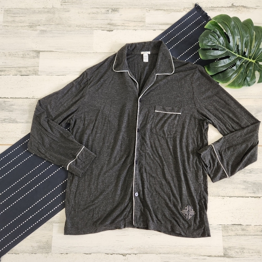 Eberjey Long Sleeve Button Down Sleep Pajama Top Grey Size Large